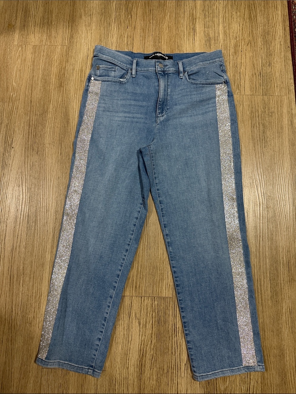 Karl Lagerfeld Blue Jeans with Silver Side Stripe size 12